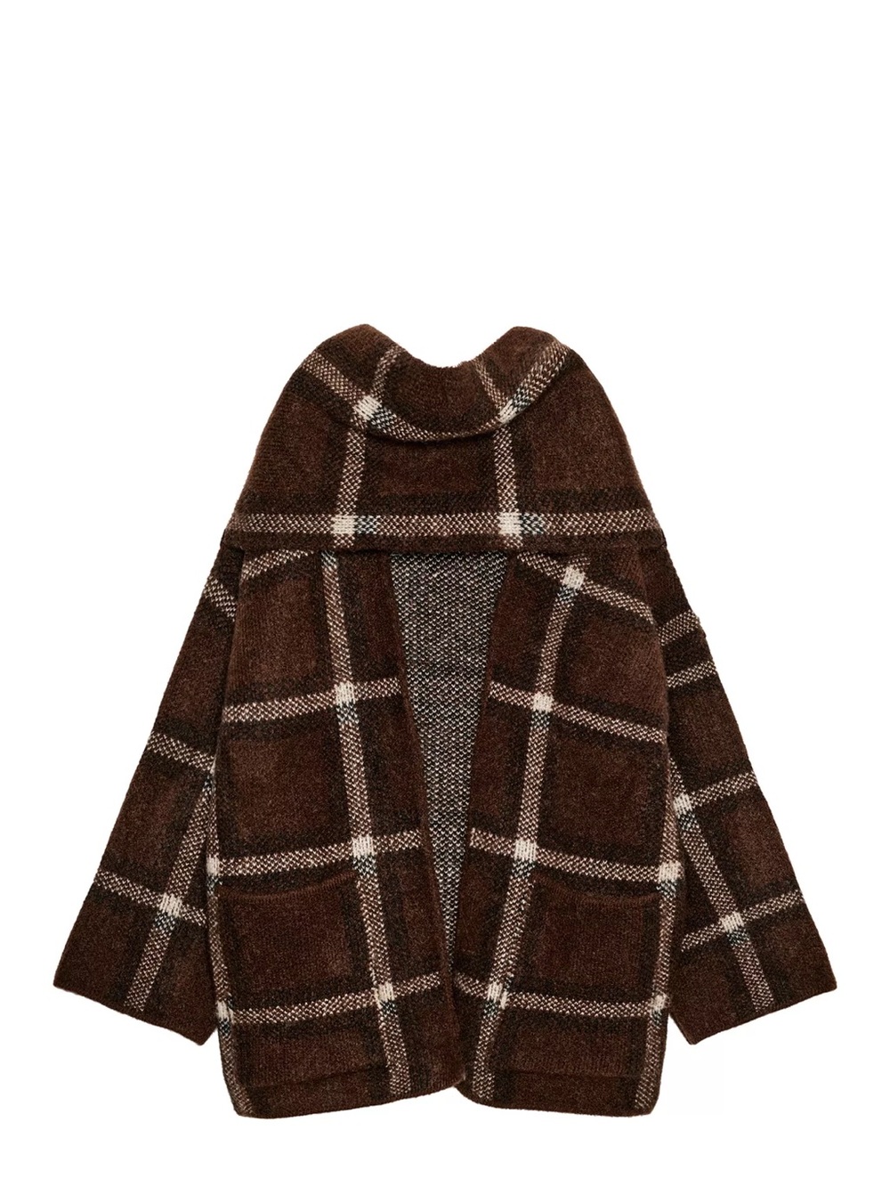 Zara Short Brown Plaid Scarf Knit Coat